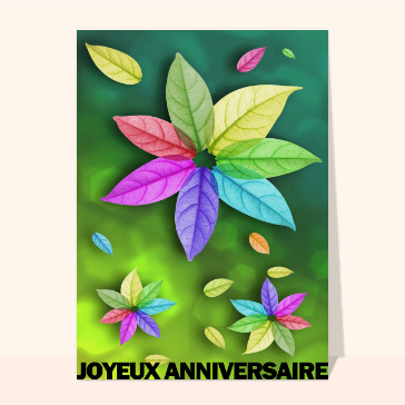 Carte anniversaire fleurs : Feuilles colorées d'anniversaire
