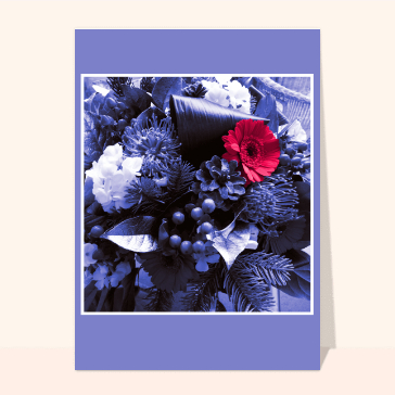 Carte anniversaire fleurs : Fleur rouge sur un fond violet