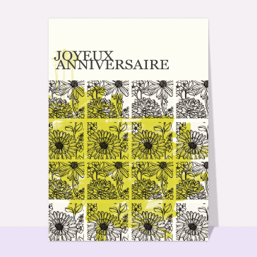 Carte anniversaire fleurs : Anniversaire carrés fleuris