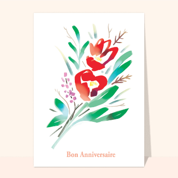 Carte anniversaire fleurs : Bon anniversaire bouquet rouge