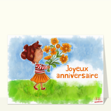 Joyeux anniversaire et bouquet de boutons d`or