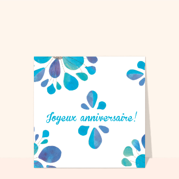 Joyeux anniversaire fleurs bleu à l`aquarelle