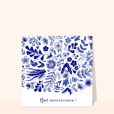 Carte anniversaire fleurs : Bon anniversaire et fleurs à l`encre
