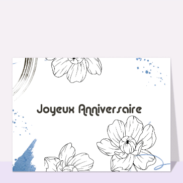 Carte Joyeux anniversaire et gravure de fleurs