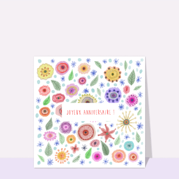 Carte anniversaire fleurs : Joyeux anniversaire et fleurs au crayon papier