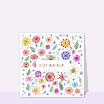 Carte Joyeux anniversaire et fleurs au crayon papier