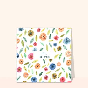 Carte Joyeux anniversaire et fleurs délicates