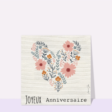 Joyeux anniversaire coeur fleuri