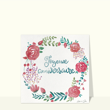 Carte anniversaire fleurs : Joyeux anniversaire entouré de fleurs