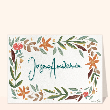 Carte Joyeux anniversaire fleurs à l`aquarelle