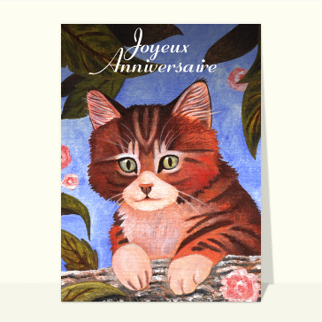 Carte anniversaire chat : Peinture petit chat Joyeux anniversaire
