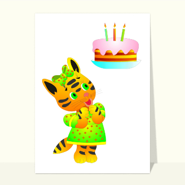 Carte anniversaire chat : Tigre et gateau d anniversaire