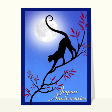 Joyeux anniversaire silhouette chat et lune