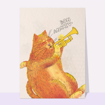 Carte anniversaire chat : Anniversaire du chat trompettiste