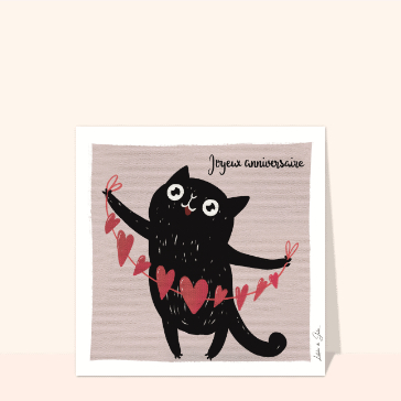 Carte Joyeux anniversaire guirlande de coeurs