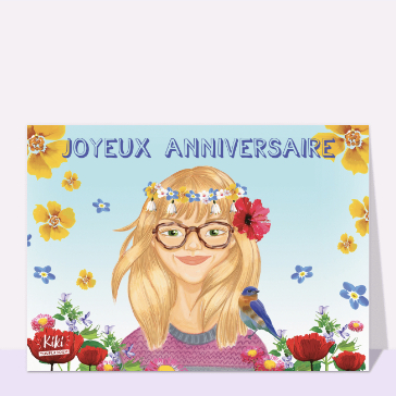Joyeux anniversaire jeune fille fleurie