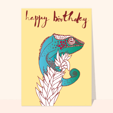 Carte anniversaire Ado : Happy birthday et le caméléon