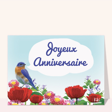 Joyeux anniversaire entouré de coquelicots