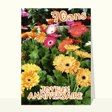 Carte anniversaire 70 ans : Des fleurs jaunes pour les 70 ans