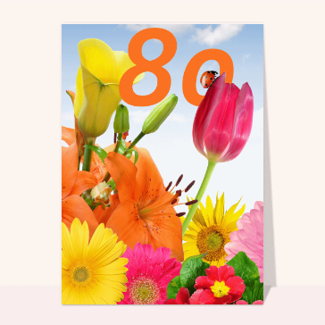 Carte anniversaire 80 ans : Une coccinelle sur le 80