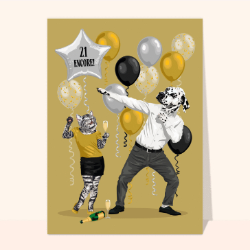 Carte anniversaire 20 ans : Joyeux 21 ans du dalmatien et du chat