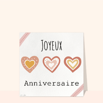 Carte Joyeux anniversaire avec 3 coeurs