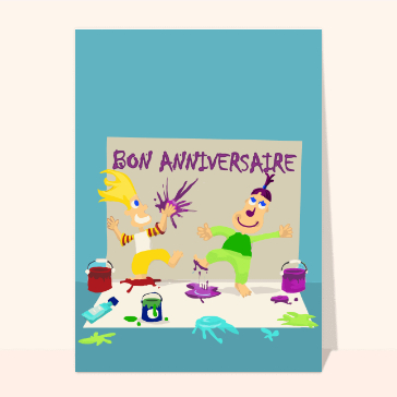 Carte anniversaire enfant : Bon anniversaire à la peinture