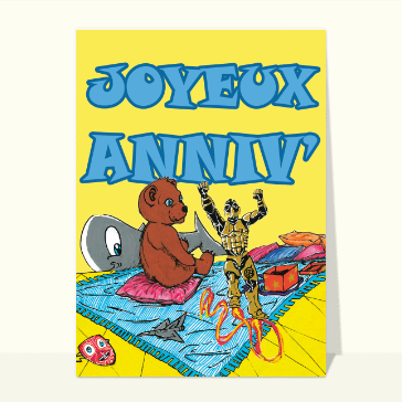 Carte anniversaire enfant : Un robot qui vole pour son anniversaire