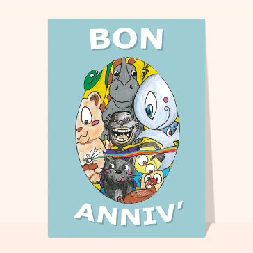 Carte anniversaire enfant : Tous les animaux bon anniv