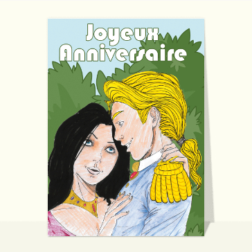 Carte anniversaire enfant : La princesse et son prince