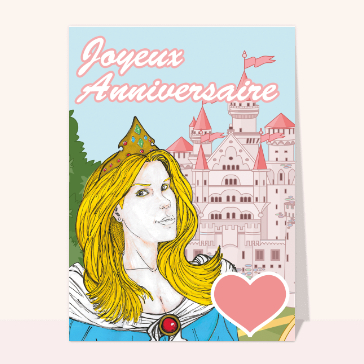 Carte anniversaire enfant : La princesse devant son château