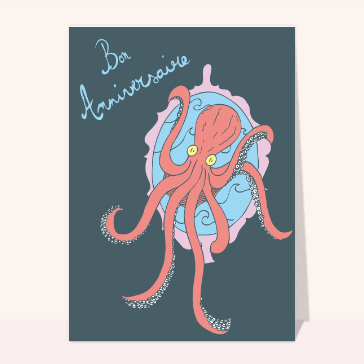 Carte anniversaire enfant : Bon anniversaire et petite pieuvre