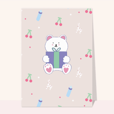 Carte anniversaire enfant : Nounours et son cadeau d'anniversaire