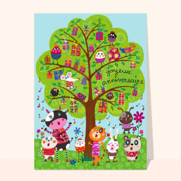 Carte anniversaire enfant : L`arbre aux cadeaux d`anniversaire