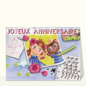 Joyeux anniversaire avec son petit chat