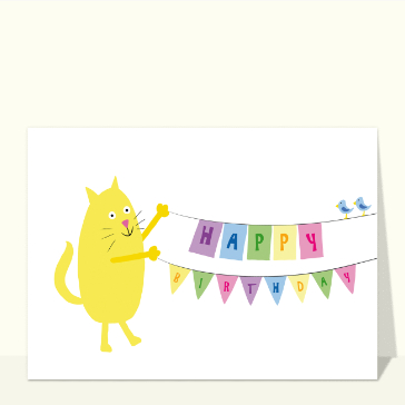 Le chat et sa banderole Happy birthday