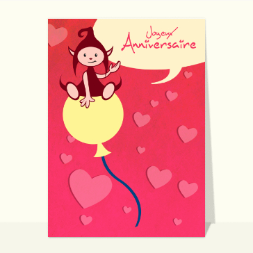Carte anniversaire enfant : Lutin sur un ballon
