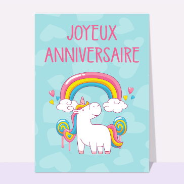 Carte anniversaire enfant : Joyeux anniversaire licorne et arc-en-ciel