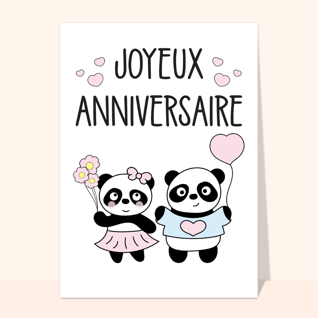 Carte anniversaire enfant pandas adorables pour un joyeux anniversaire