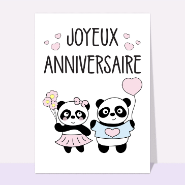Carte Joyeux anniversaire pandas mignons