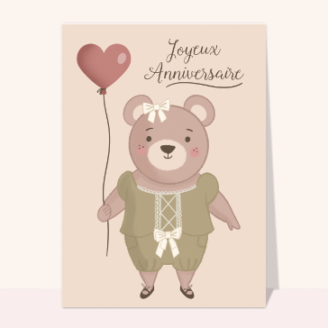 Carte Joyeux Anniversaire Oursonne et ballon
