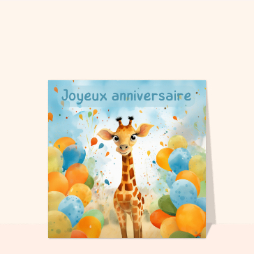 Carte anniversaire enfant : Joyeux anniversaire et girafe mignonne