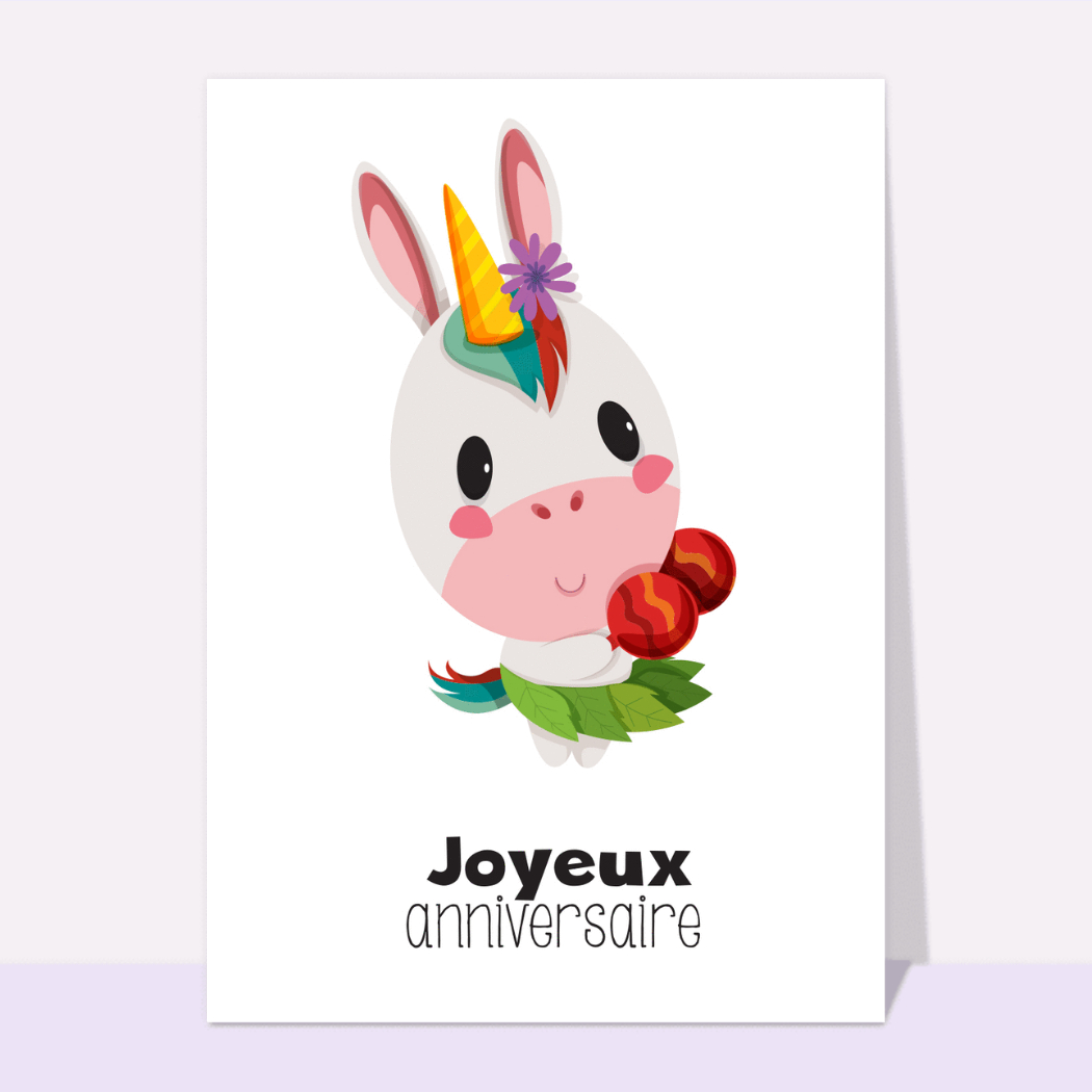 Joyeux anniversaire avec une licorne joyeuse - envoi rapide