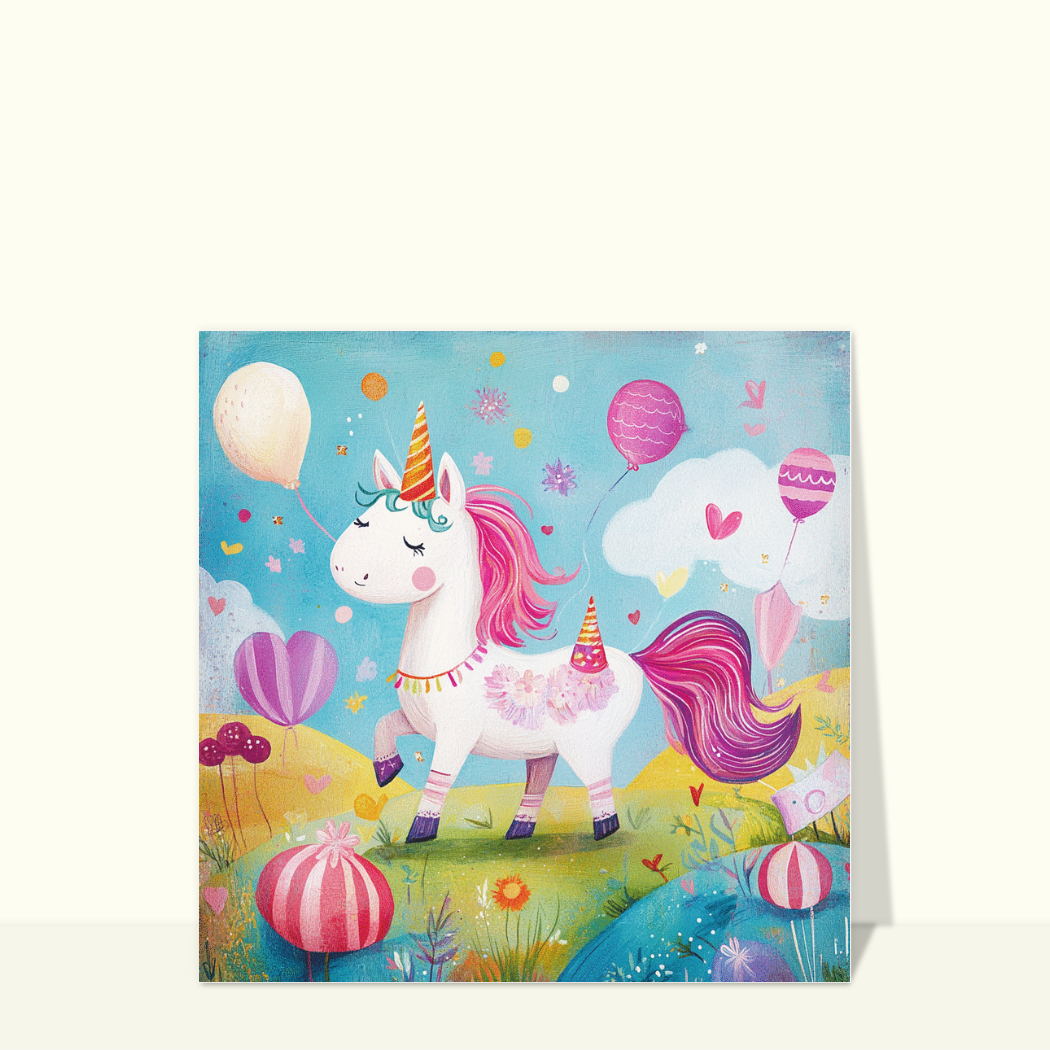 Carte invitation enchantée à la fête des licornes envoi rapide