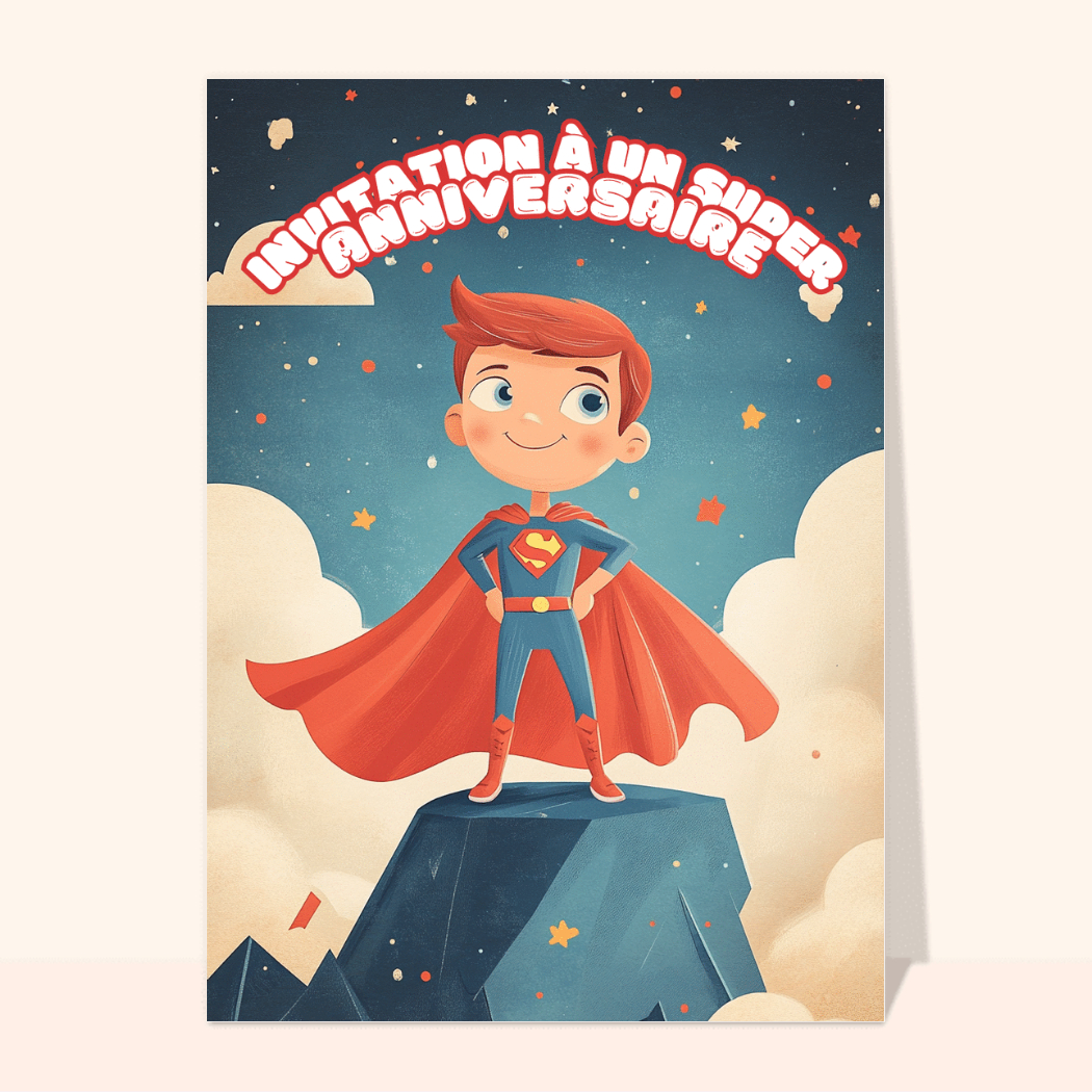 Carte invitation à un anniversaire de superhéros envoi rapide