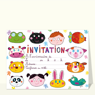Invitation d`anniversaire et tête d`animaux