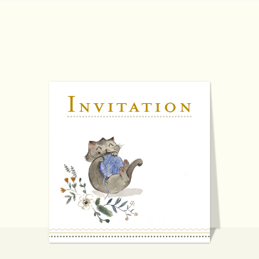 invitation anniversaire : Invitation petit chat et sa pelote
