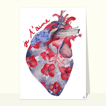 Carte St Valentin originale : Je t`aime un coeur rempli de fleurs