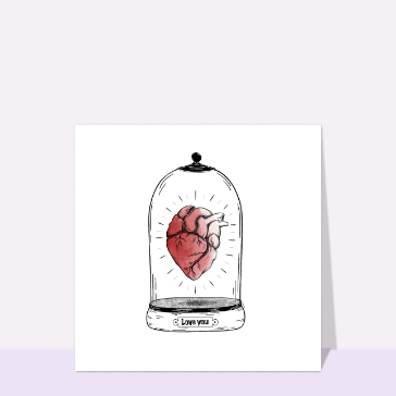 Carte Coeur d`amour sous verre