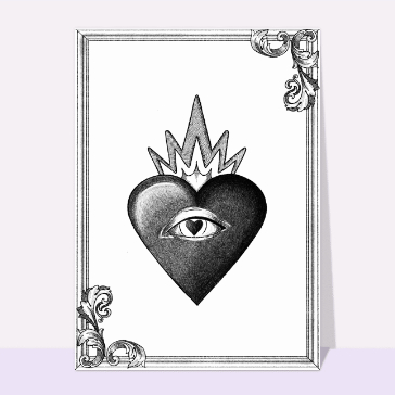 Carte Je t`aime et coeur crayon gris rock and roll